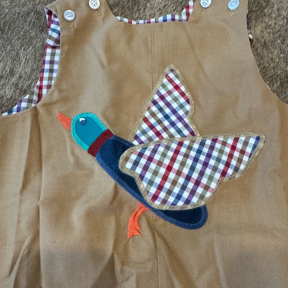 Plaid Duck Appliqué Kids Overalls